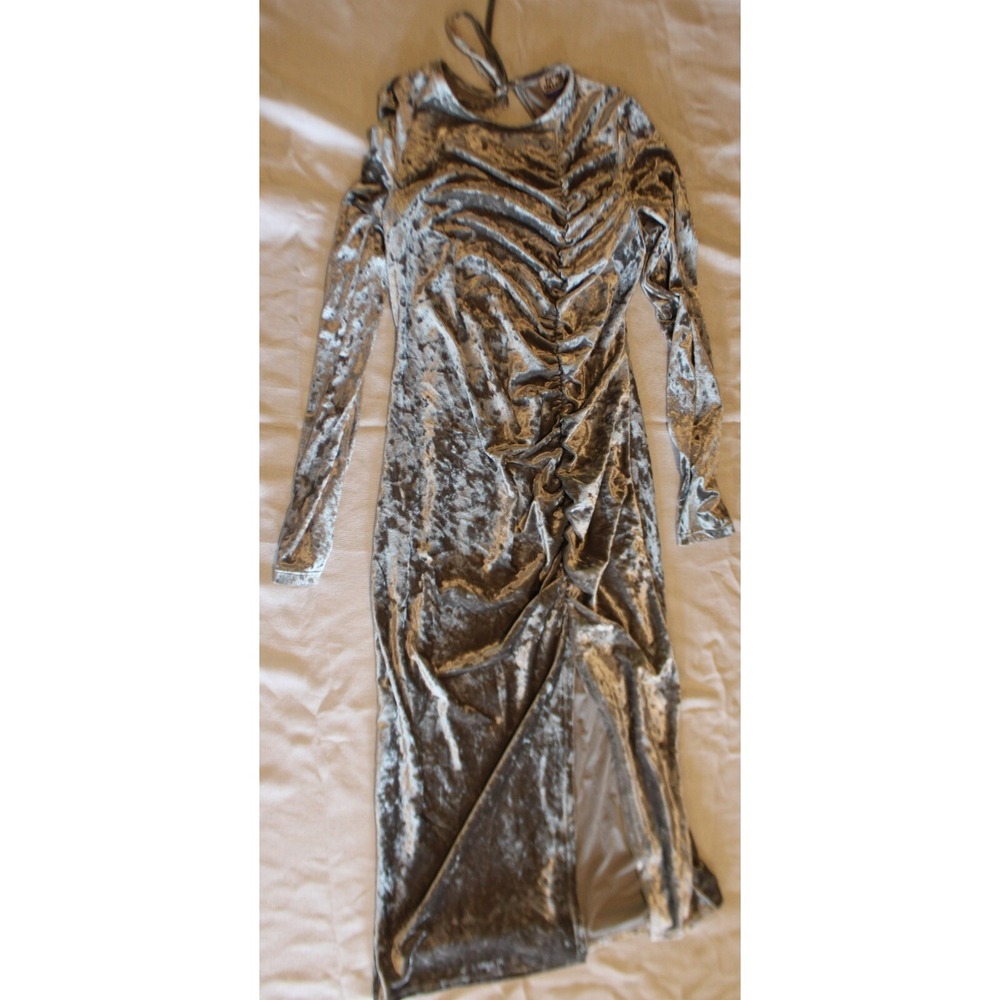 Women's Velvet Ruched Long Sleeve Open Back A-Line Dress - Future Collective S